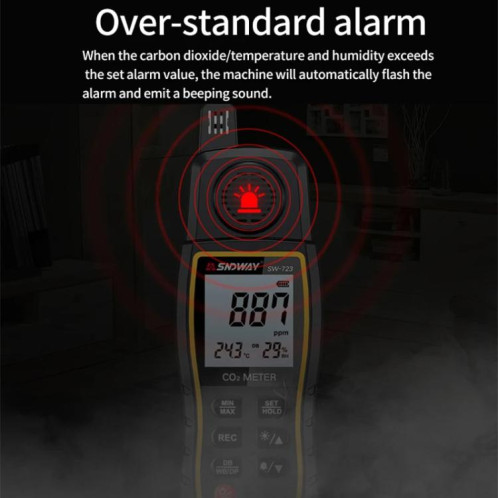 Détecteur de dioxyde de carbone portable SNDWAY SW-723, alarme de concentration de CO2 dans l'air intérieur des ménages SS13011276-010