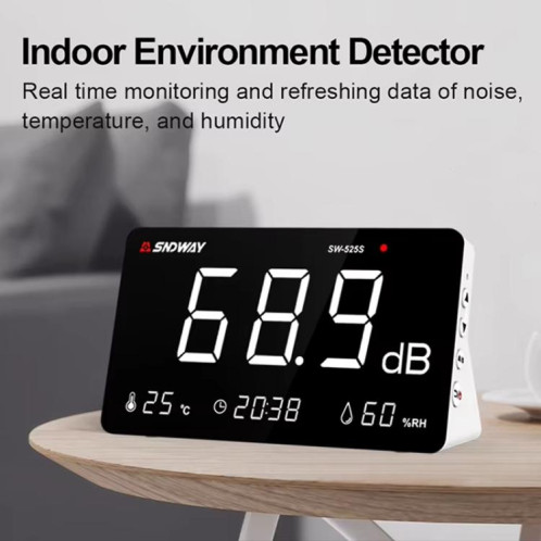 Sonomètre de bureau SNDWAY SW-525S, appareil de mesure de la température et de l'humidité, décibelmètre, moniteur de bruit environnemental SS23011977-09