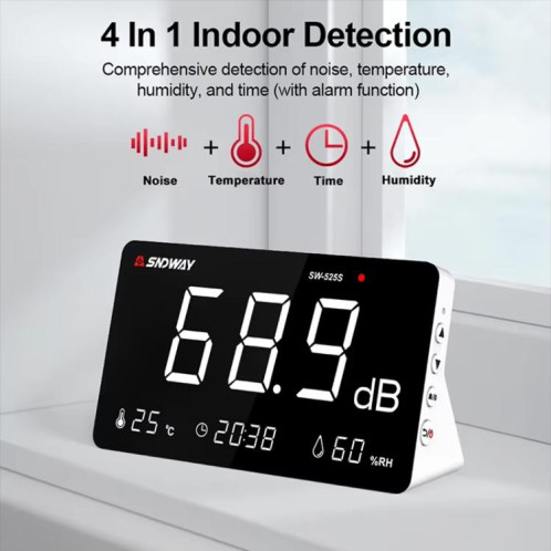 Sonomètre de bureau SNDWAY SW-525S, appareil de mesure de la température et de l'humidité, décibelmètre, moniteur de bruit environnemental SS23011977-09
