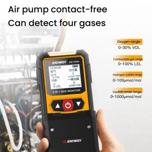 Détecteur de gaz 4 en 1 SNDWAY SW7500A, détecteur de gaz combustible, oxygène, sulfure d'hydrogène, détection de substances toxiques et nocives, antidéflagrant, avec pompe d'aspiration SS2702263-09