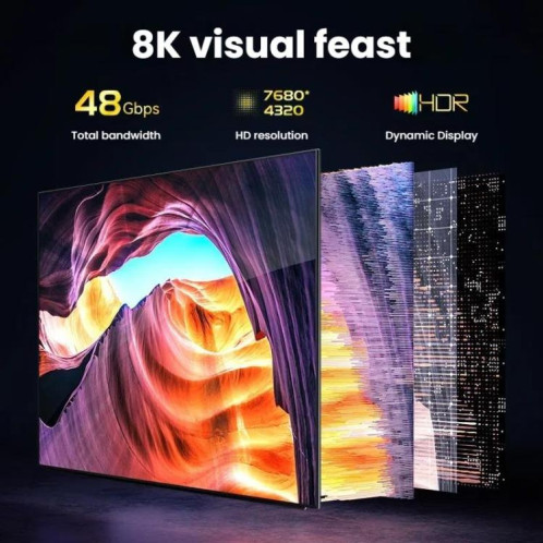 Câble fibre optique HDMI 2.1 8K 60 Hz DTECH DT-HF8005 Dolby Atmos, EARC pour PS5, Xbox, Home Cinéma, moniteur de jeu 2 m SD62011267-010