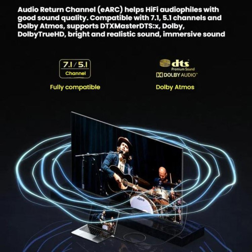 Câble fibre optique HDMI 2.1 8K 60 Hz DTECH DT-HF8005 Dolby Atmos, EARC pour PS5, Xbox, Home Cinéma, moniteur de jeu 2 m SD62011267-010