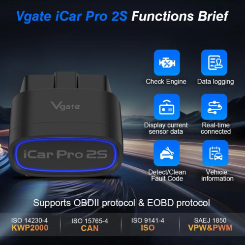 Instrument de diagnostic de réveil sans fil Vgate 3 mb/s (iCar Pro 2S) SV901A214-010