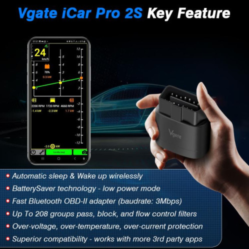 Instrument de diagnostic de réveil sans fil Vgate 3 mb/s (iCar Pro 2S) SV901A214-010