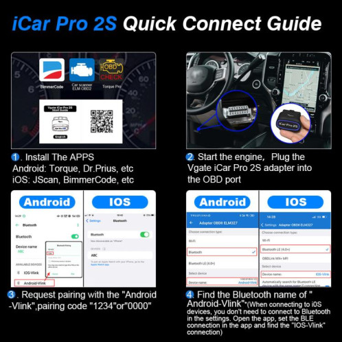 Instrument de diagnostic de réveil sans fil Vgate 3 mb/s (iCar Pro 2S) SV901A214-010