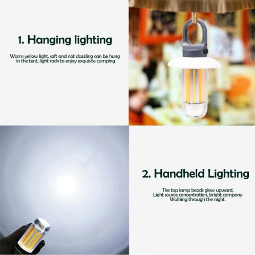 Lanterne de camping et lampe de poche rechargeable à double source lumineuse, lumière d'extérieur portable blanc chaud, 8 filaments de tungstène SH1301952-010