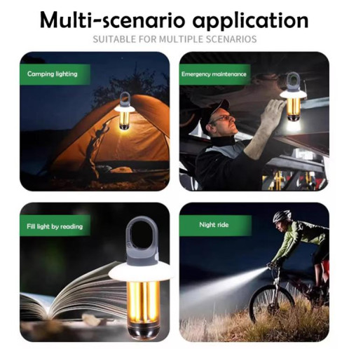 Lanterne de camping et lampe de poche rechargeable à double source lumineuse, lumière d'extérieur portable blanc chaud, 4 filaments de tungstène SH130277-010