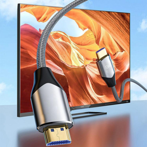 Câble HDMI 2.1 8K VegGieg W-H4 pour décodeur TV, moniteur, projecteur, vidéo HD, 1,5 m (maille de coton grise) SV102A1301-012