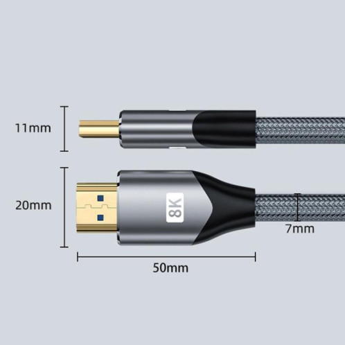 Câble HDMI 2.1 8K VegGieg W-H4 pour décodeur TV, moniteur, projecteur, vidéo HD, 1,5 m (maille de coton grise) SV102A1301-012