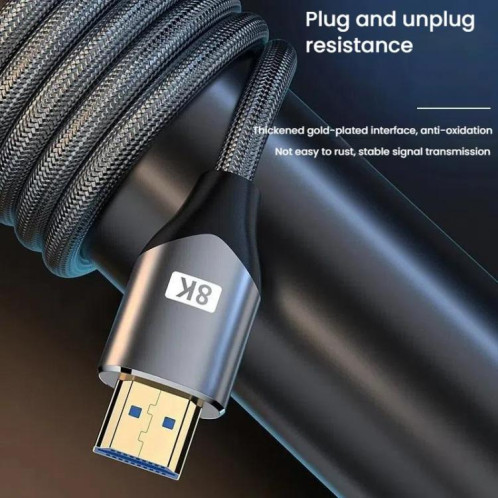 Câble HDMI 2.1 8K VegGieg W-H4 pour décodeur TV, moniteur, projecteur, vidéo HD, 1,5 m (maille de coton grise) SV102A1301-012