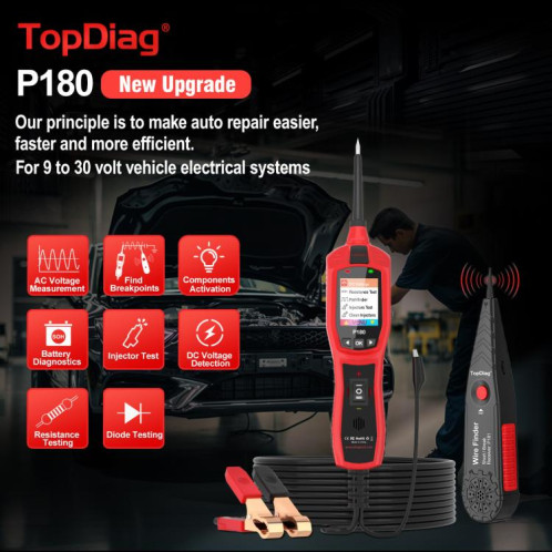 Diagnostic du système électrique automobile TopDiag avec détecteur de fils (P180) ST101A1271-014