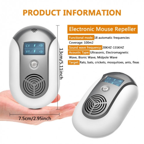 Prise européenne antiparasitaire ultrasonique Ultrasonic Pest Repeller (gris) SH103A1527-07