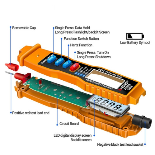 ANENG A3003 Multimètre intelligent de type haute précision de type stylo multi-fonction (orange) SA001A397-07