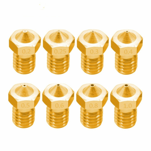 8 pièces accessoires pour imprimante 3D Bugatti buse E3D-V5 V6 consommables de filetage M6 buse chaude, taille: 1.75 / 0.2mm SH2901470-06