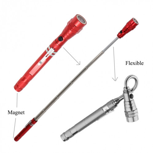 2 PCS 1W Aimant Flexible Camping Pêche Télescopique 360 Degrés Tête Lampe De Poche Torche Extérieure Magnétique Pick Up Tool Lampe (Rouge) SH601A1098-09