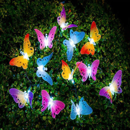 Fée de fée à fibre optique papillon à énergie solaire, lumières de vacances de jardin extérieur de Noël imperméables, taille: 4m 12LEDs SH94011000-07