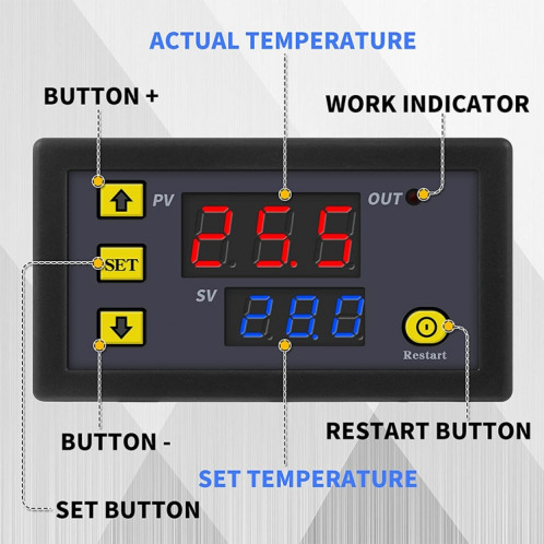 Thermostat de commutateur d'affichage numérique intelligent de micro-ordinateur de haute précision, style: alimentation 12V (affichage rouge) SH202C619-08