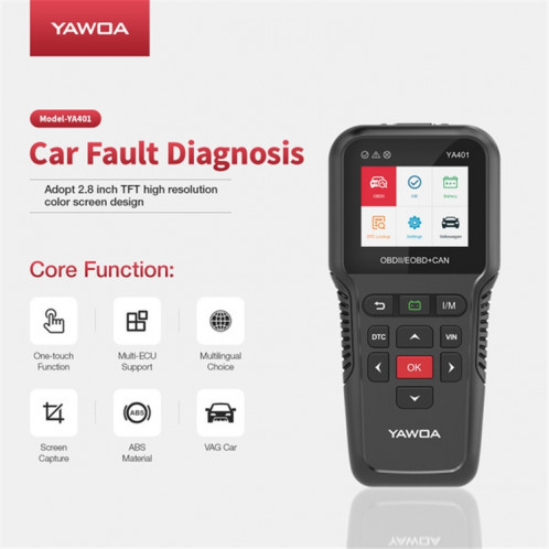 YAWOA YA401 Instrument de Diagnostic de défaut de moteur de voiture OBD2 détecteur de batterie de carte de lecture de défaut de voiture SH3365102-011