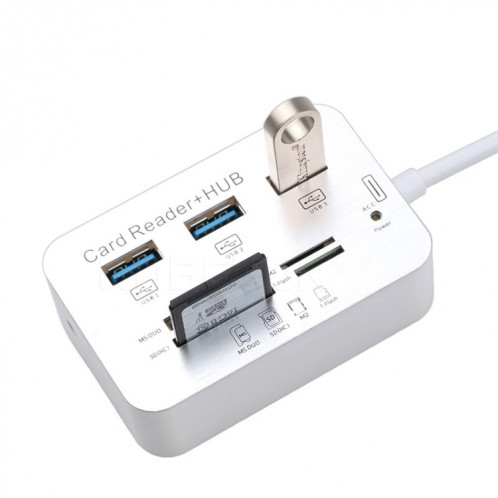 HUB USB 3.1 Type-C COMBO 3 ports + lecteur de carte MS DUO / SD (HC) / M2 / T-Flash avec indication LED (argent) SH662S1003-06