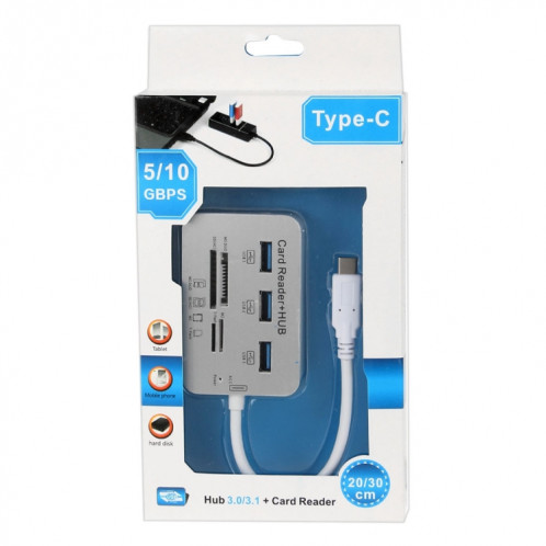 HUB USB 3.1 Type-C COMBO 3 ports + lecteur de carte MS DUO / SD (HC) / M2 / T-Flash avec indication LED (argent) SH662S1003-06
