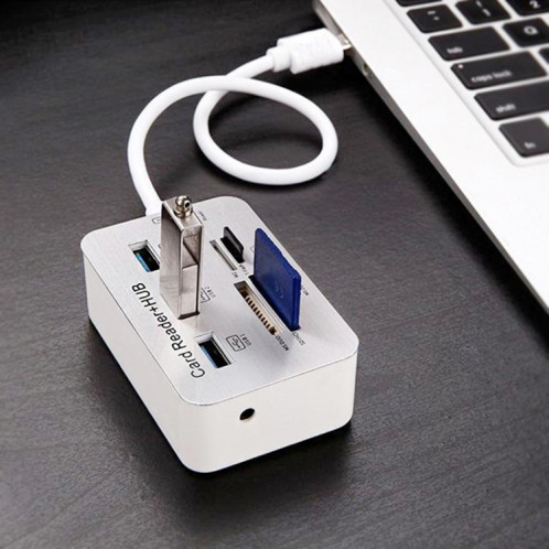 HUB USB 3.1 Type-C COMBO 3 ports + lecteur de carte MS DUO / SD (HC) / M2 / T-Flash avec indication LED (argent) SH662S1003-06