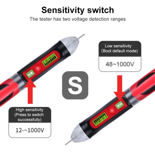 Testeur de tension AC WinTact WinTact WT3010 Détecteur de détecteur de non-contact PEN 12-1000V AC Tension de tension SW16111990-08