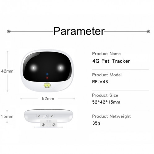 RF-V43 IP67 étanche GPS + LBS + WiFi Pet Locator Pet Collar Tracking Device (Noir) SH441B654-014