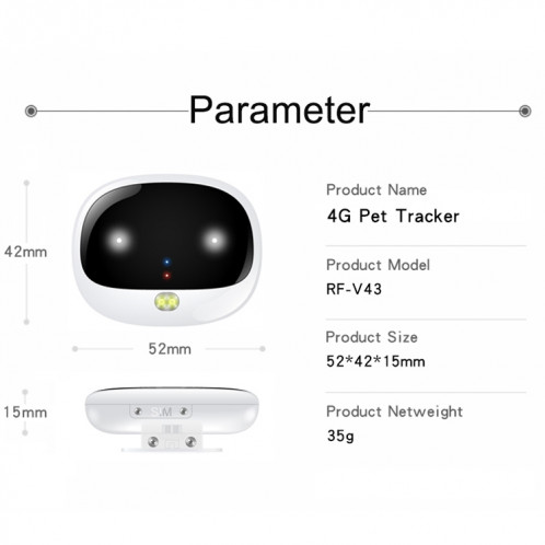 RF-V43 IP67 étanche GPS + LBS + WiFi Pet Locator Pet Collar Tracking Device (Blanc) SH441W624-014