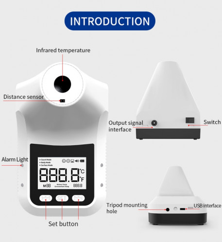 K3 Pro mains libres corps frontal sans contact avec capteur de distance sensible à la lumière Thermomètre infrarouge, écran LCD 2,8 pouces SH01301118-021