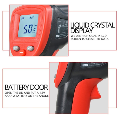 Wintact WT320-50 degrés C ~ 380 degrés C ~ 380 degrés C Thermomètre infrarouge numérique extérieur portable portable sans contact SW34221310-08