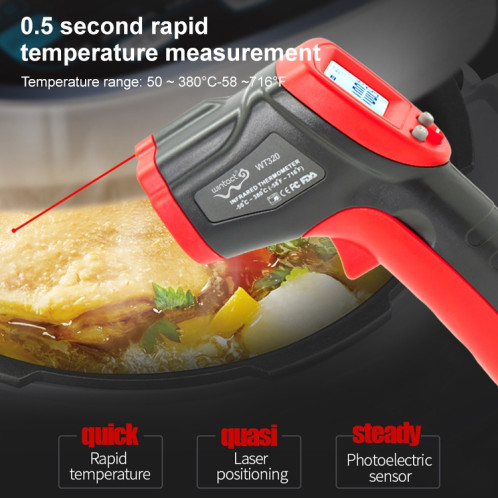 Wintact WT320-50 degrés C ~ 380 degrés C ~ 380 degrés C Thermomètre infrarouge numérique extérieur portable portable sans contact SW34221310-08