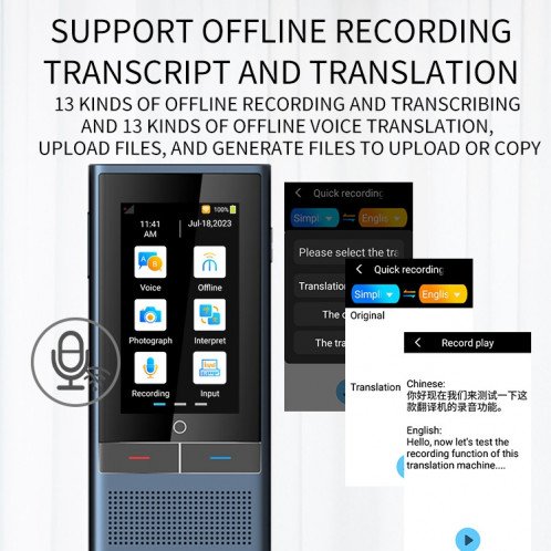 Boeleo BF301 (W1 3.0) Traducteur vocal intelligent à écran de 2,8 pouces pour les voyages d'affaires 1 Go + 8 Go Prise en charge de 117 langues Inter-traduction (noir) SH106B1856-016