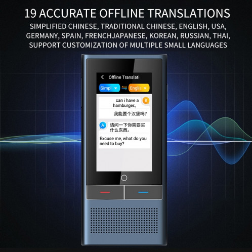 Boeleo BF301 (W1 3.0) Traducteur vocal intelligent à écran de 2,8 pouces pour les voyages d'affaires 1 Go + 8 Go Prise en charge de 117 langues Inter-traduction (noir) SH106B1856-016