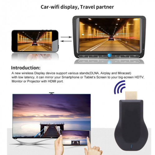 AnyCast M4 Plus Récepteur de Dongle d'affichage WiFi sans fil Airplay Miracast DLNA 1080P HDMI TV Stick pour iPhone, Samsung et autres Smartphones Android SH002799-016