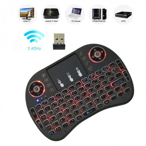 Langue de support: arabe i8 Air Mouse Clavier rétroéclairé sans fil avec pavé tactile pour Android TV Box & Smart TV & PC Tablet & Xbox360 & PS3 & HTPC / IPTV SH00541693-010