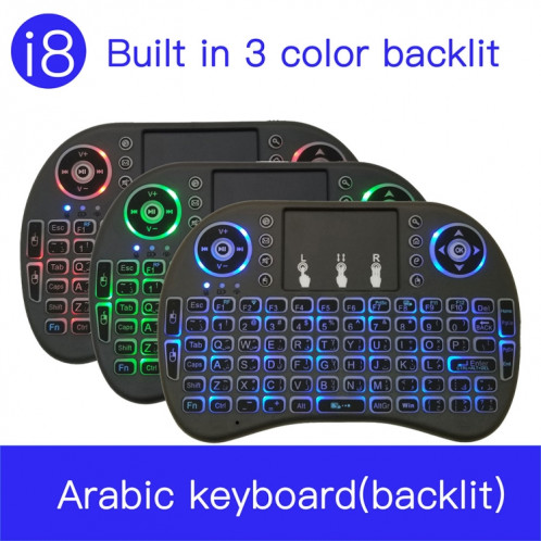 Langue de support: arabe i8 Air Mouse Clavier rétroéclairé sans fil avec pavé tactile pour Android TV Box & Smart TV & PC Tablet & Xbox360 & PS3 & HTPC / IPTV SH00541693-010