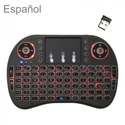 Langue de support: Espagnol i8 Air Mouse Clavier rétroéclairé sans fil avec pavé tactile pour Android TV Box & Smart TV & PC Tablet & Xbox360 & PS3 & HTPC / IPTV SH00581713-010