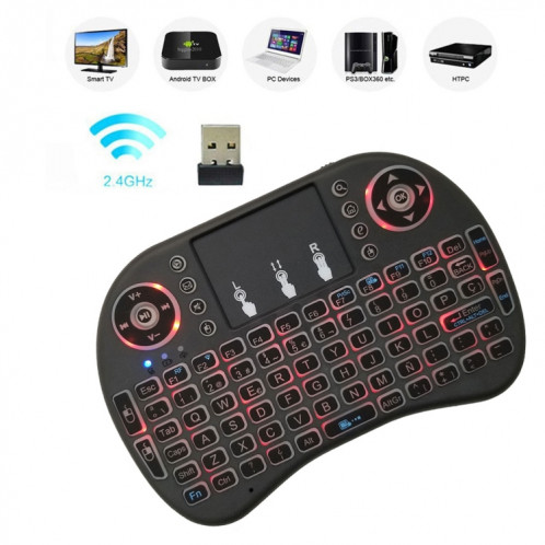 Langue de support: Espagnol i8 Air Mouse Clavier rétroéclairé sans fil avec pavé tactile pour Android TV Box & Smart TV & PC Tablet & Xbox360 & PS3 & HTPC / IPTV SH00581713-010