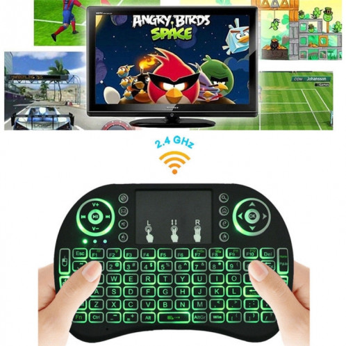 Langue de support: Espagnol i8 Air Mouse Clavier rétroéclairé sans fil avec pavé tactile pour Android TV Box & Smart TV & PC Tablet & Xbox360 & PS3 & HTPC / IPTV SH00581713-010