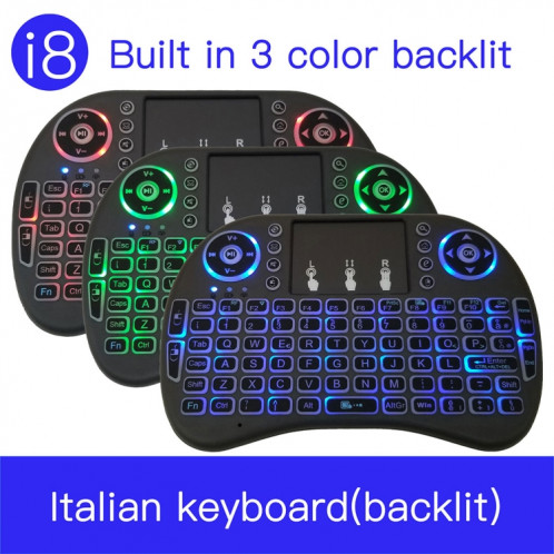 Langue de support: Italie i8 Air Mouse Clavier rétroéclairé sans fil avec pavé tactile pour Android TV Box & Smart TV & PC Tablet & Xbox360 & PS3 & HTPC / IPTV SH0059811-010