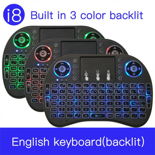 Langue de support: Anglais Clavier rétroéclairé sans fil i8 Air Mouse avec pavé tactile pour Android TV Box & Smart TV & PC Tablet & Xbox360 & PS3 & HTPC / IPTV SH00601244-010