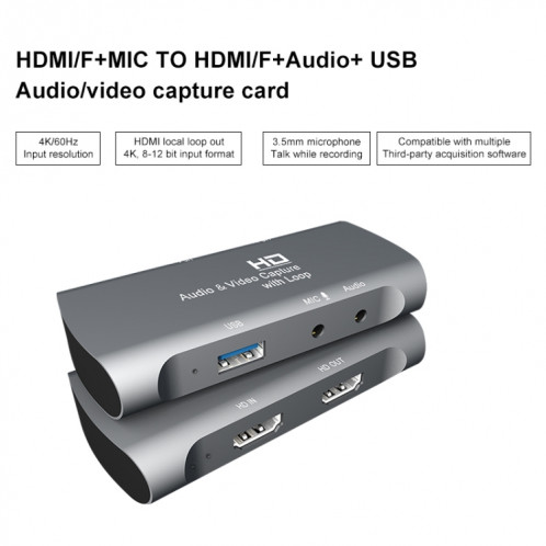 Z27 HDM Femelle + Micro vers HDM Femelle USB 2.0 Boîte de Capture Audio Vidéo (Gris Foncé) SH94DG1052-012