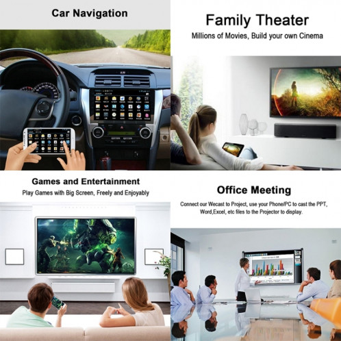 Récepteur de dongle d'affichage WiFi sans fil G4 Airplay Miracast DLNA TV Stick pour iPhone, Samsung et autres smartphones Android, Dual Core Cortex A7 jusqu'à 1,5 GHz (noir) SH100B1406-016