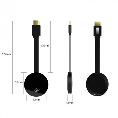 Récepteur de dongle d'affichage WiFi sans fil G4 Airplay Miracast DLNA TV Stick pour iPhone, Samsung et autres smartphones Android, Dual Core Cortex A7 jusqu'à 1,5 GHz (noir) SH100B1406-016