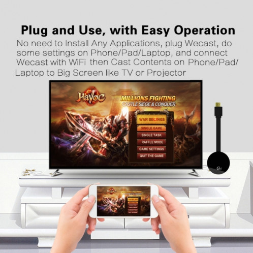 Récepteur de dongle d'affichage WiFi sans fil G4 Airplay Miracast DLNA TV Stick pour iPhone, Samsung et autres smartphones Android, Dual Core Cortex A7 jusqu'à 1,5 GHz (noir) SH100B1406-016