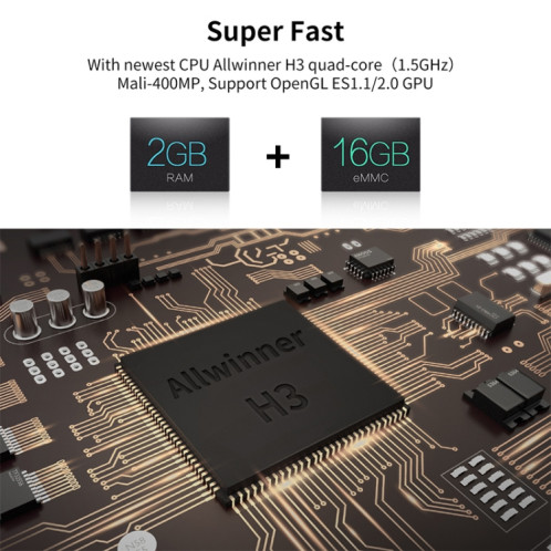 R69 1080P HD Smart TV BOX Android 4.4 Lecteur multimédia avec télécommande, Quad Core Allwinner H3, RAM: 2 Go, ROM: 16 Go, WiFi 2.4G, LAN, Prise US SH42US781-012