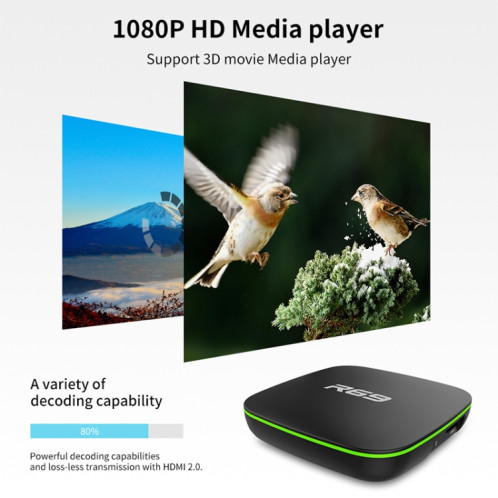 R69 1080P HD Smart TV BOX Android 4.4 Lecteur multimédia avec télécommande, Quad Core Allwinner H3, RAM: 2 Go, ROM: 16 Go, WiFi 2.4G, LAN, Prise US SH42US781-012
