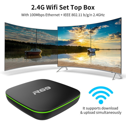 R69 1080P HD Smart TV BOX Android 4.4 Lecteur multimédia avec télécommande, Quad Core Allwinner H3, RAM: 2 Go, ROM: 16 Go, WiFi 2.4G, LAN, Prise US SH42US781-012