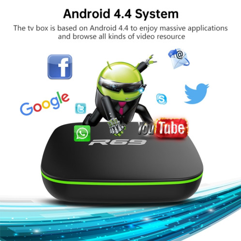 R69 1080P HD Smart TV BOX Android 4.4 Lecteur multimédia avec télécommande, Quad Core Allwinner H3, RAM: 2 Go, ROM: 16 Go, WiFi 2.4G, LAN, Prise US SH42US781-012