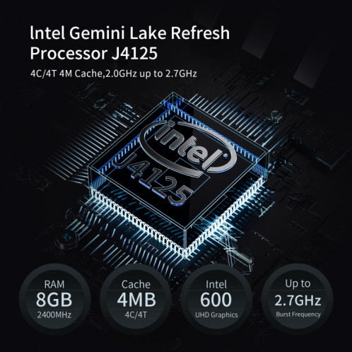 Système GMK KB3 Windows 11 / Linux Mini PC, processeur de rafraîchissement de l'Intel Gemini Lake Core J4125 jusqu'à 2,7 GHz, 8 Go + 256 Go, Support WiFi & Bluetooth SG92UK826-07